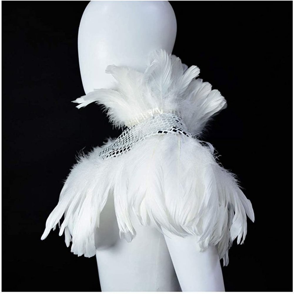 Natural Feather Sequin Shawl Gothic Black Cape - Picture 2 of 6